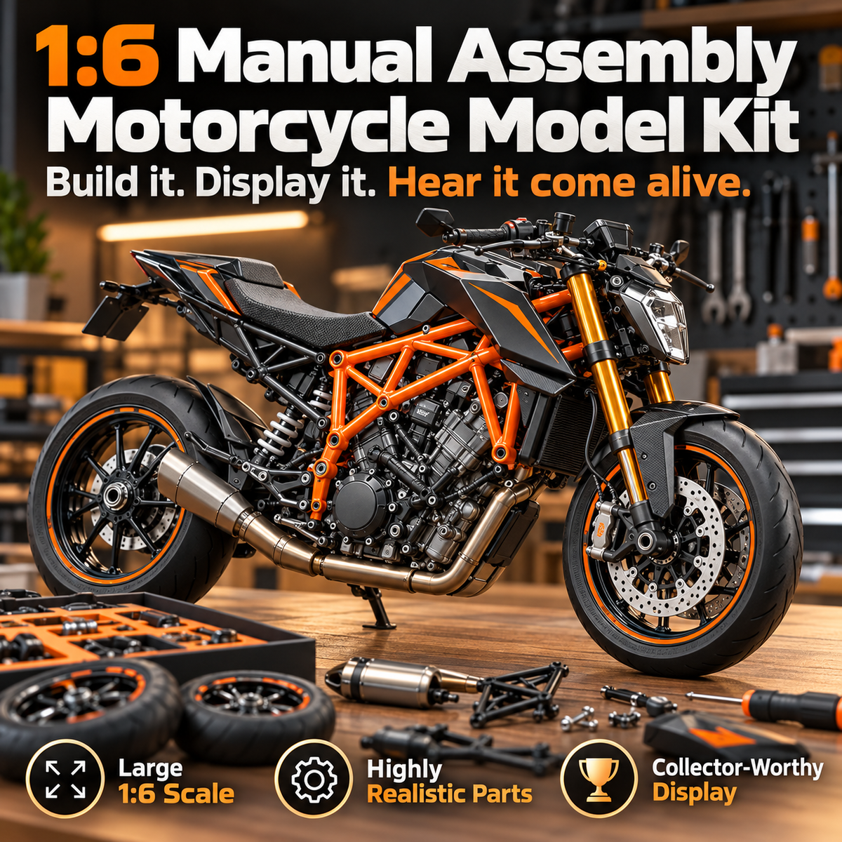 🔥 Limited-Time 49% OFF🏁 1:6 Scale Motorcycle Assembly Kit – Realistic Mini Bike with Fuel Engine