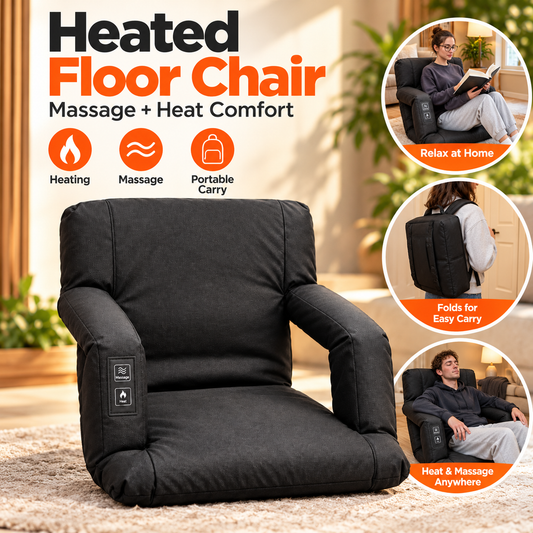 🔥 Heated Massage Floor Chair – Foldable Portable Lounge Seat with Padded Back & Armrests 🪑