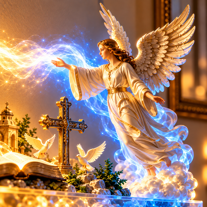 ✝️✨ Divine Light of Faith™ – 3D Lighted Jesus & Angel Cross Wall Art