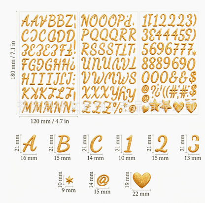 3D Gold-Foiled Alphabet Bubble Stickers for DIY Projects