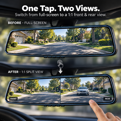 👆 One Tap. Two Views. — Front & Rear Touchscreen Mirror Dash Cam