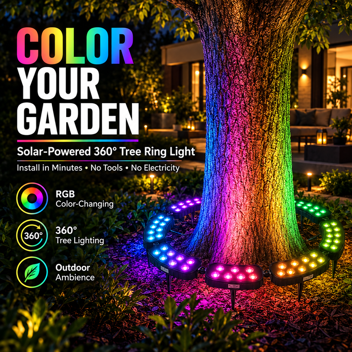 ✨Modular Ring Tree Landscape Lights – 360° Outdoor Uplighting for Trees & Columns