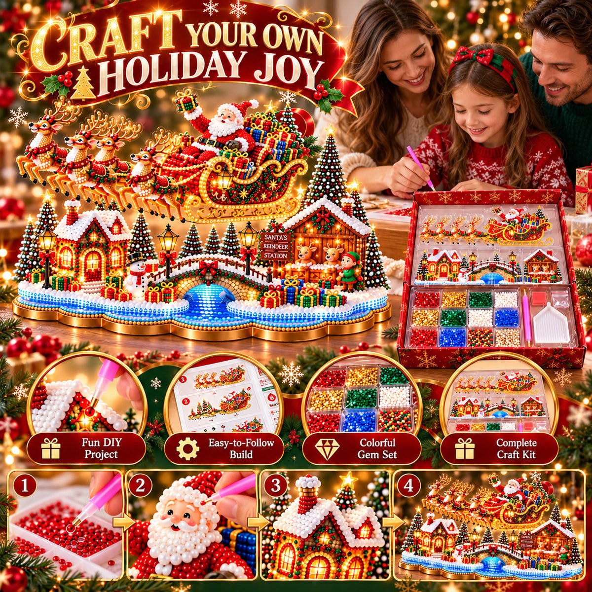 🎄 DIY Light-Up Christmas Diamond Painting ✨ 3D Festive Design