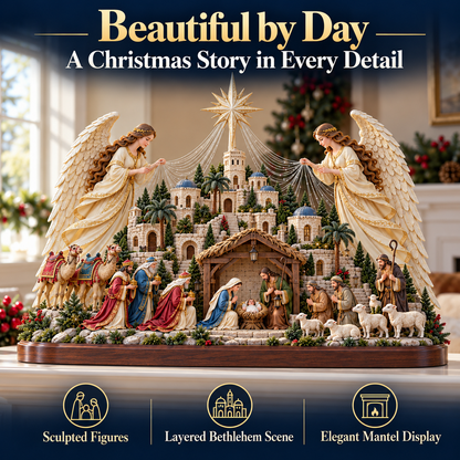 🎄✨ 3D Lighted Angel Nativity Centerpiece – Meaningful Christmas Mantel Decor