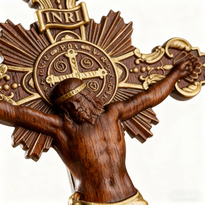 St. Benedict Exorcism Cross wood carved - Bless you and your family