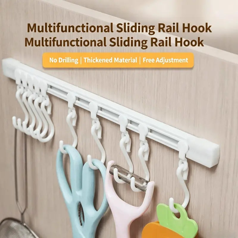 Multifunctional Slide Rail Hooks-No Punching Hooks for Bathroom,Bedroom,Office,Wall and Door