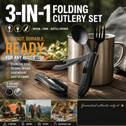 🎉🎉Surprise 50% off！🏕️Must-have for outdoor trips 🍴🥄3-In-1 Outdoor Folding Multifunctional Tableware