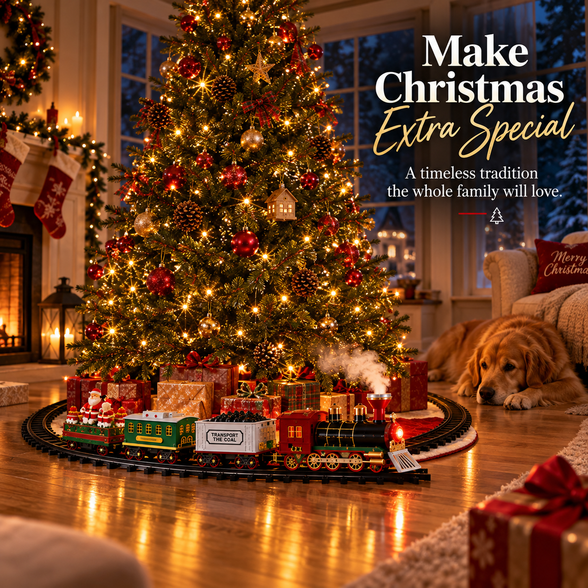 🎄 Magical Christmas Tree Train Set – Moving Train with Lights, Sounds & Steam for a Holiday Tree That Comes to Life🚂
