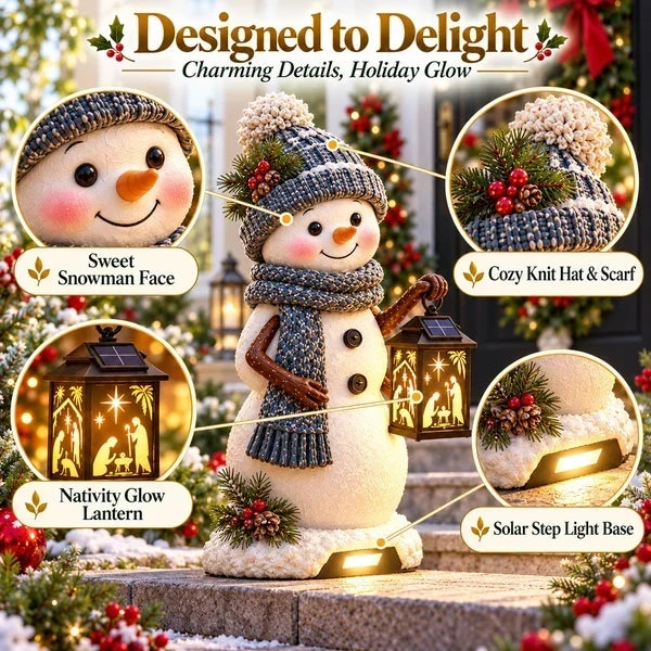 ⛄ Last Day 49% Snowman Nativity Glow™ – Solar Christmas Step Light with Holy Family Projection！！！