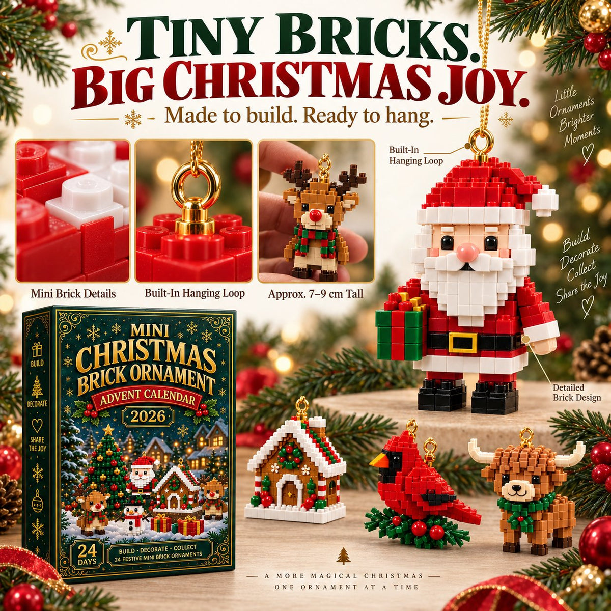 Mini brick ornament construction details and hanging loop