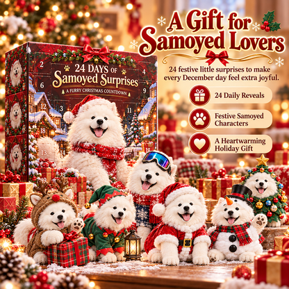 🐶🎄 24-Day Samoyed Christmas Countdown – Fluffy Mini Figurine Advent Collection