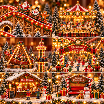 🎢 Magical Christmas Carnival Village – Animated Roller Coaster & Lighted Holiday Decor