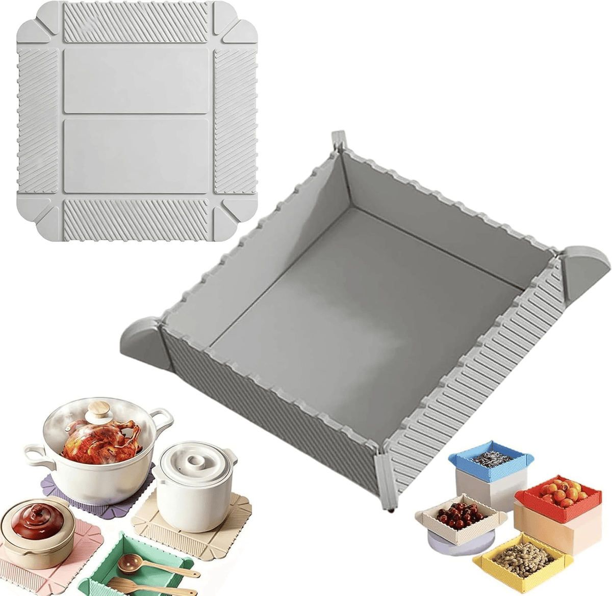 🔥2 in 1 Foldable Magnetic Silicone Trivet & Serving Tray
