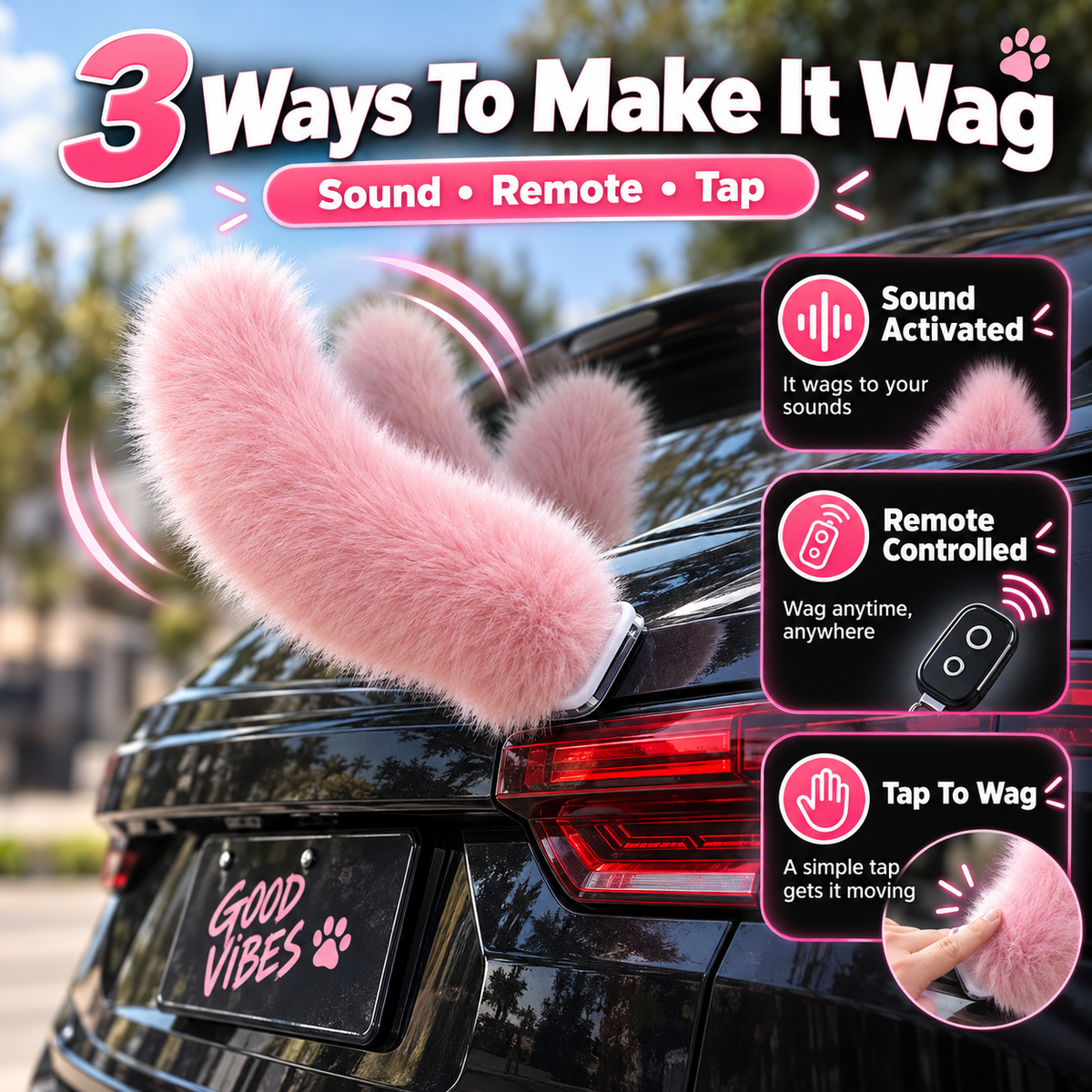 🪶🚗Interactive Wagging Car Tail – Rechargeable Fluffy Car Accessory