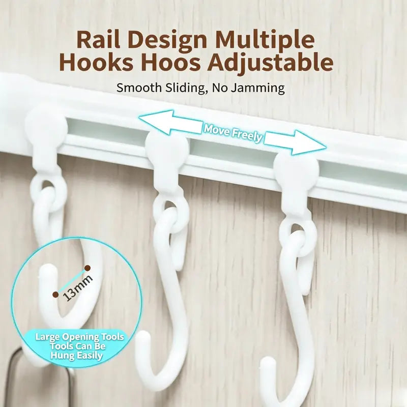 Multifunctional Slide Rail Hooks-No Punching Hooks for Bathroom,Bedroom,Office,Wall and Door
