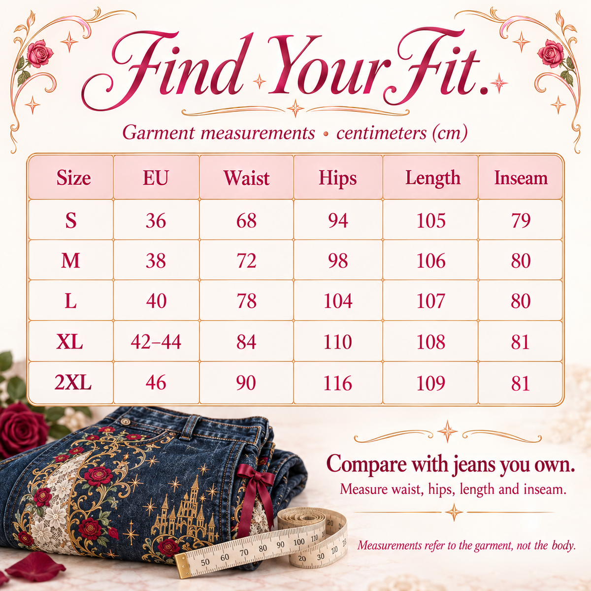 💖Romantic Embroidered Flare Jeans – High-Rise Denim with Lace Panels🌹