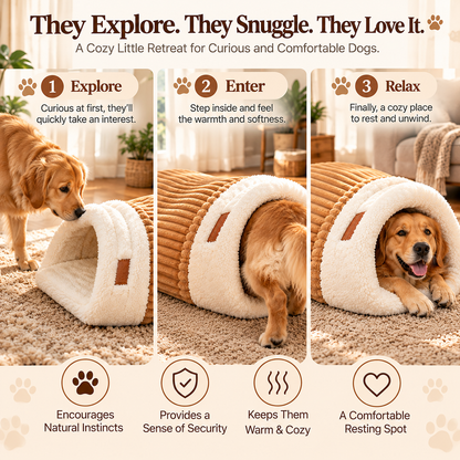 🐾 Cozy Cave Dog Bed – Plush Sherpa Hideaway with Soft Cushion & Non-Slip Bottom