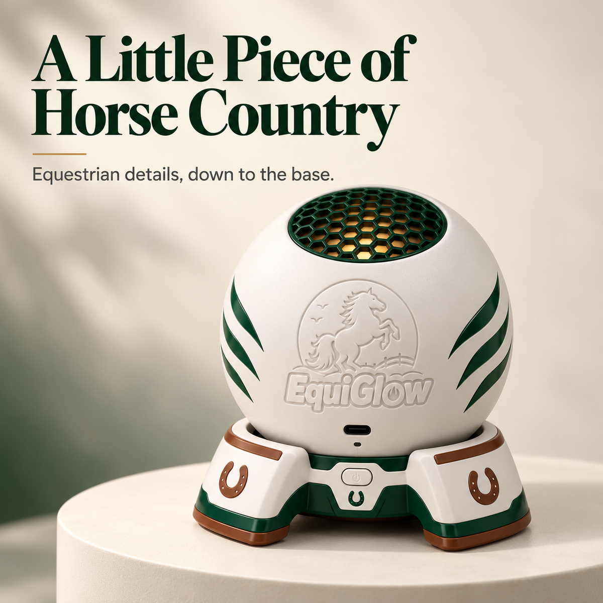 White forest green and brown horse scene projector with horseshoe accents