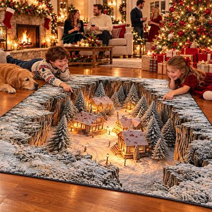 ✨🎄 Magical 3D Christmas Village Rug – Bring Winter Wonderland to Your Home! ❄️