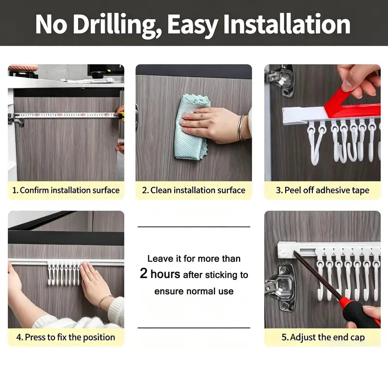Multifunctional Slide Rail Hooks-No Punching Hooks for Bathroom,Bedroom,Office,Wall and Door