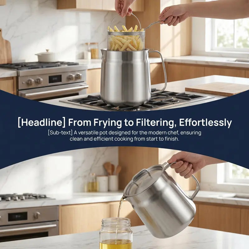 68oz 201 Stainless Steel Deep Fryer Pot with Basket & Strainer