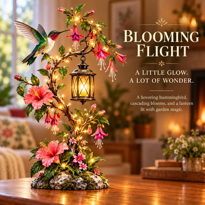 🌸 Hummingbird Garden Lantern – Lighted Floral Tabletop Decor with Warm LED Glow