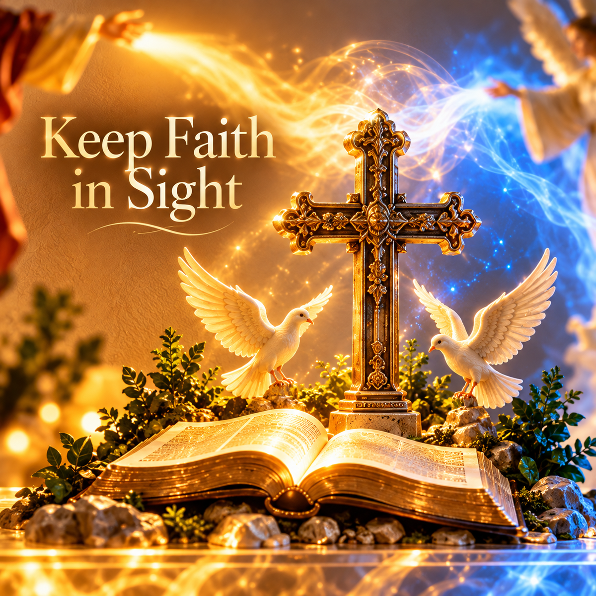 ✝️✨ Divine Light of Faith™ – 3D Lighted Jesus & Angel Cross Wall Art