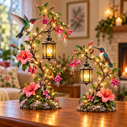 🌸 Hummingbird Garden Lantern – Lighted Floral Tabletop Decor with Warm LED Glow