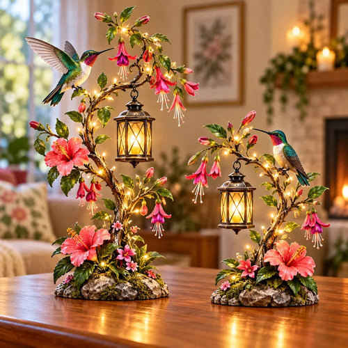🌸 Hummingbird Garden Lantern – Lighted Floral Tabletop Decor with Warm LED Glow