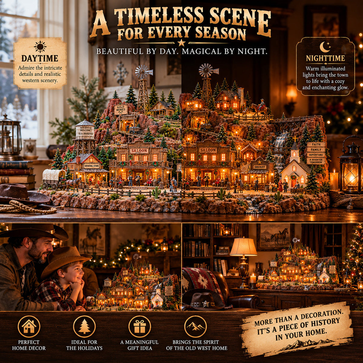 🤠🎄The Old Western Frontier – Lighted Miniature Western Village✨