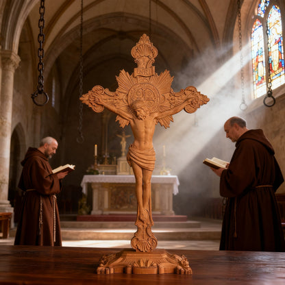 St. Benedict Exorcism Cross wood carved - Bless you and your family