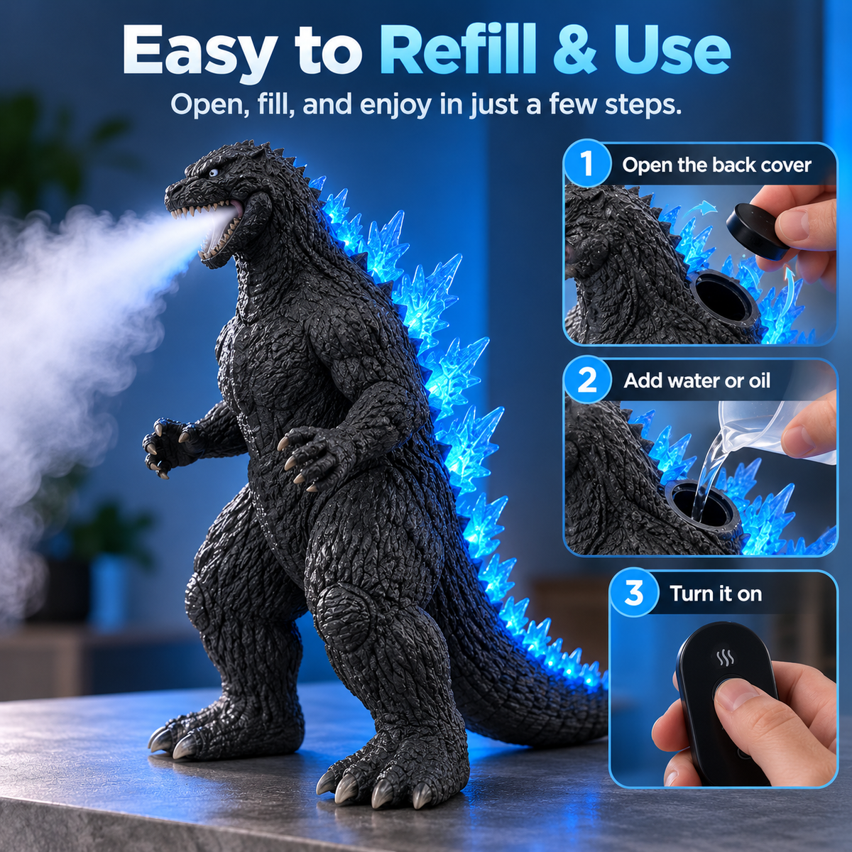 🐉 Kaiju Mist Humidifier – Cool Mist & Glowing Blue LED Monster 💙