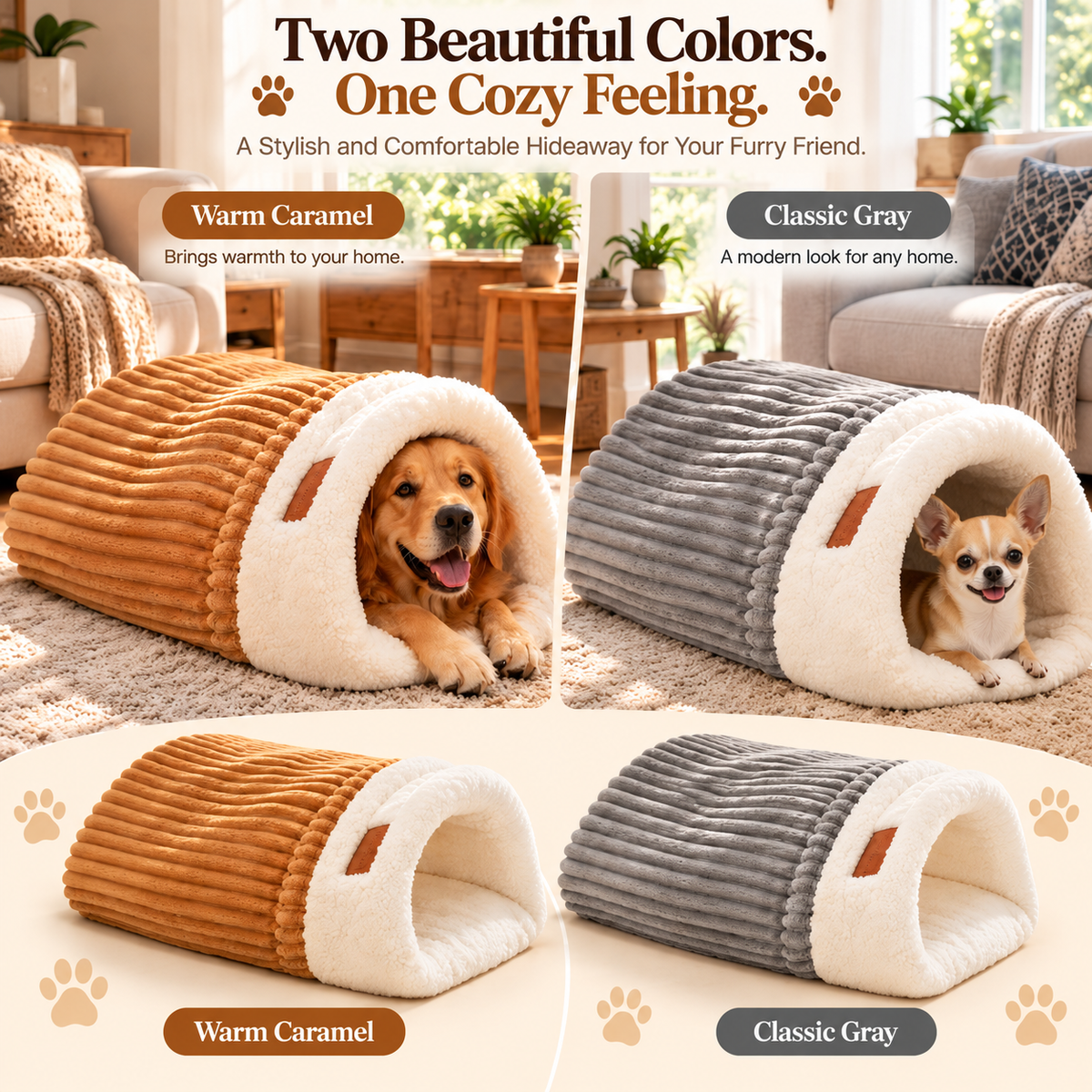 🐾 Cozy Cave Dog Bed – Plush Sherpa Hideaway with Soft Cushion & Non-Slip Bottom