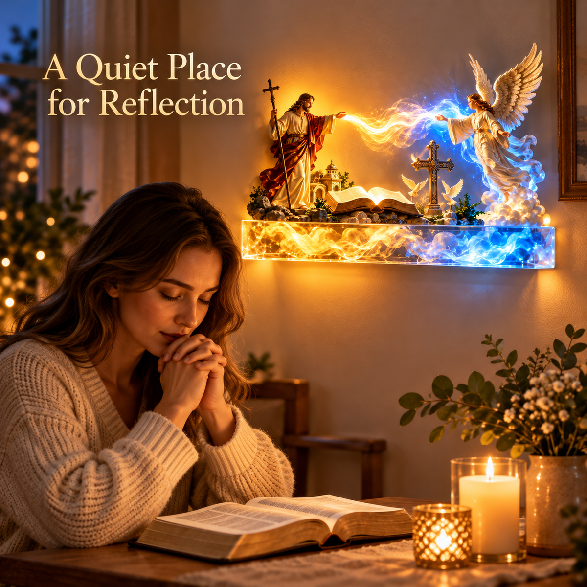 ✝️✨ Divine Light of Faith™ – 3D Lighted Jesus & Angel Cross Wall Art