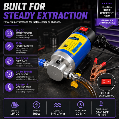 💪 HOT DEAL | 12V 100W Oil Transfer Pump – 1–4 L/min Portable Engine Oil Extractor for DIY Maintenance