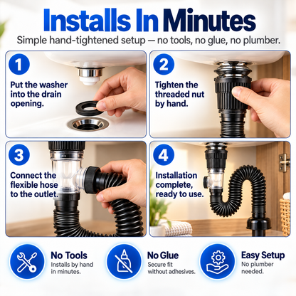 Flexible Sink Drain Kit – Adjustable Bendable Pipe with Anti-Odor Drain System