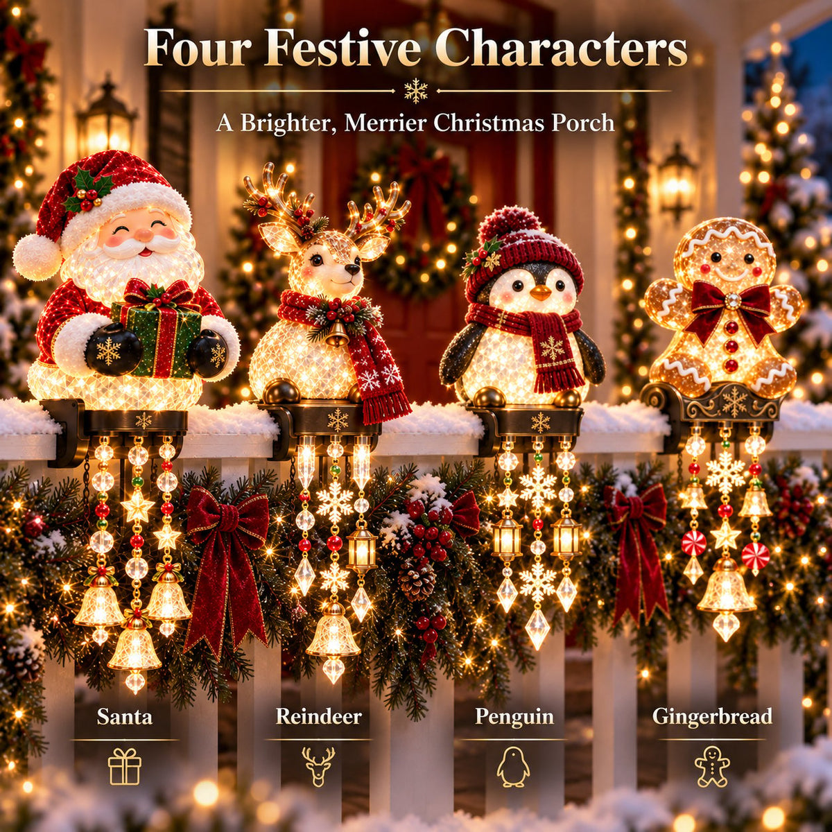 🎄Christmas Porch Railing Lights – 4 Festive Character Designs