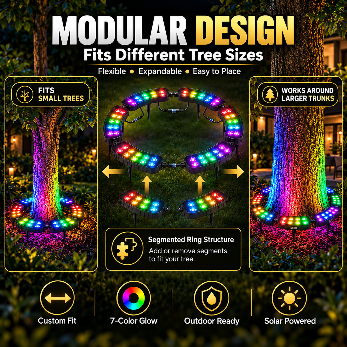 ✨Modular Ring Tree Landscape Lights – 360° Outdoor Uplighting for Trees & Columns