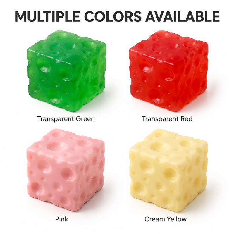 Cheese Cube Squishy Toy - Yellow, Pink, Red & Green
