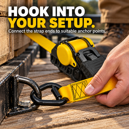 🪝🚚 Retractable Ratchet Tie-Down Strap – Auto-Rewind Webbing & Dual Hooks for Cargo, Trailers & Outdoor Gear