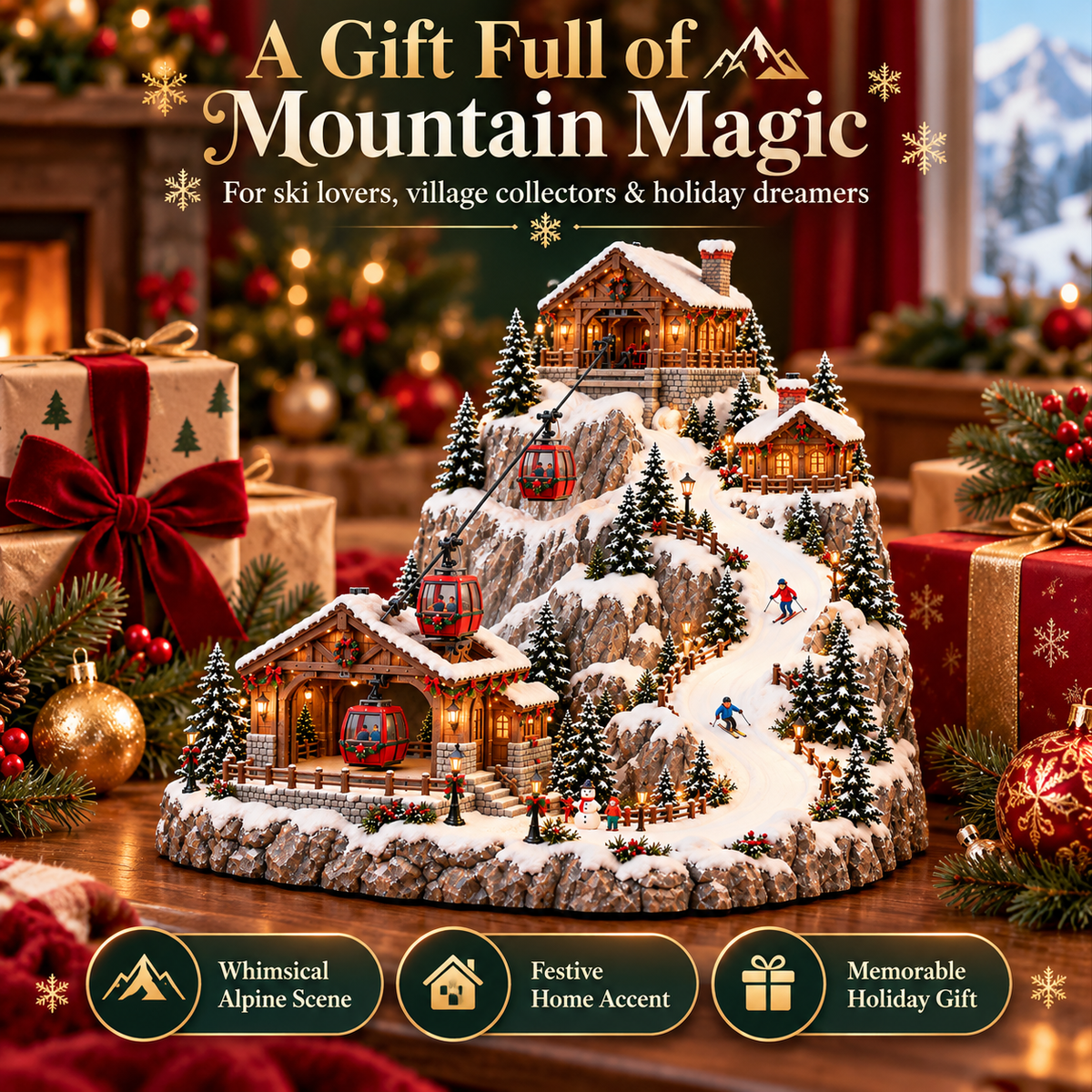 🏔️ Alpine Christmas Ski Village™ – Festive Mountain Holiday Display