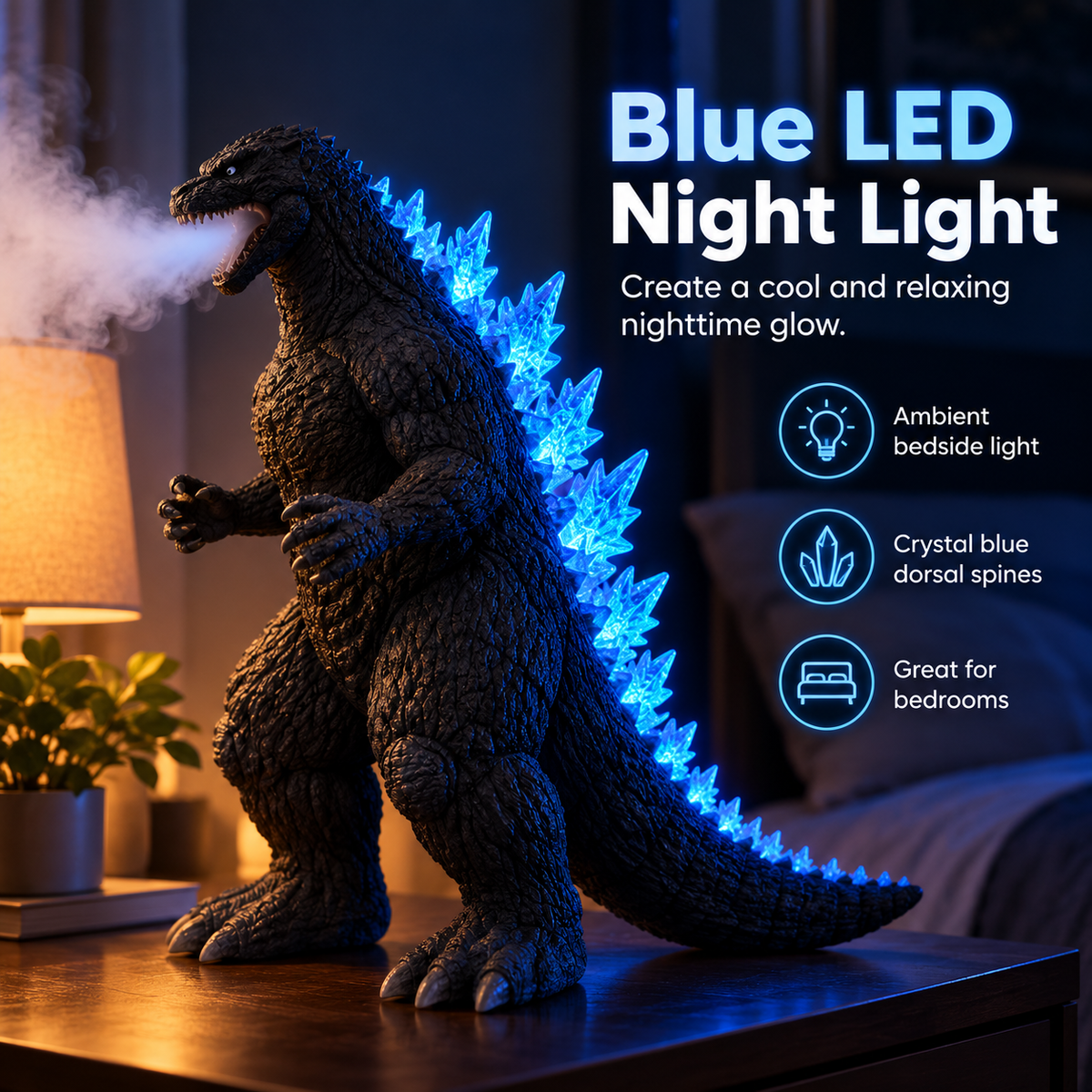 🐉 Kaiju Mist Humidifier – Cool Mist & Glowing Blue LED Monster 💙
