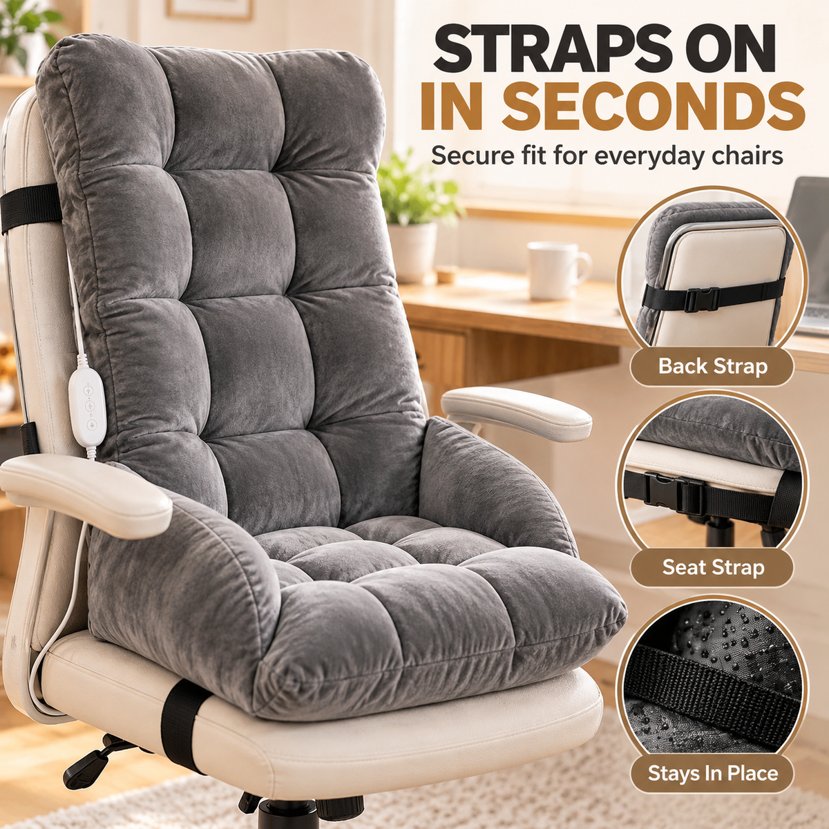🔥 Heated Chair Cushion – Dual-Zone Plush Seat & Back Warmer with 9 Heat Levels