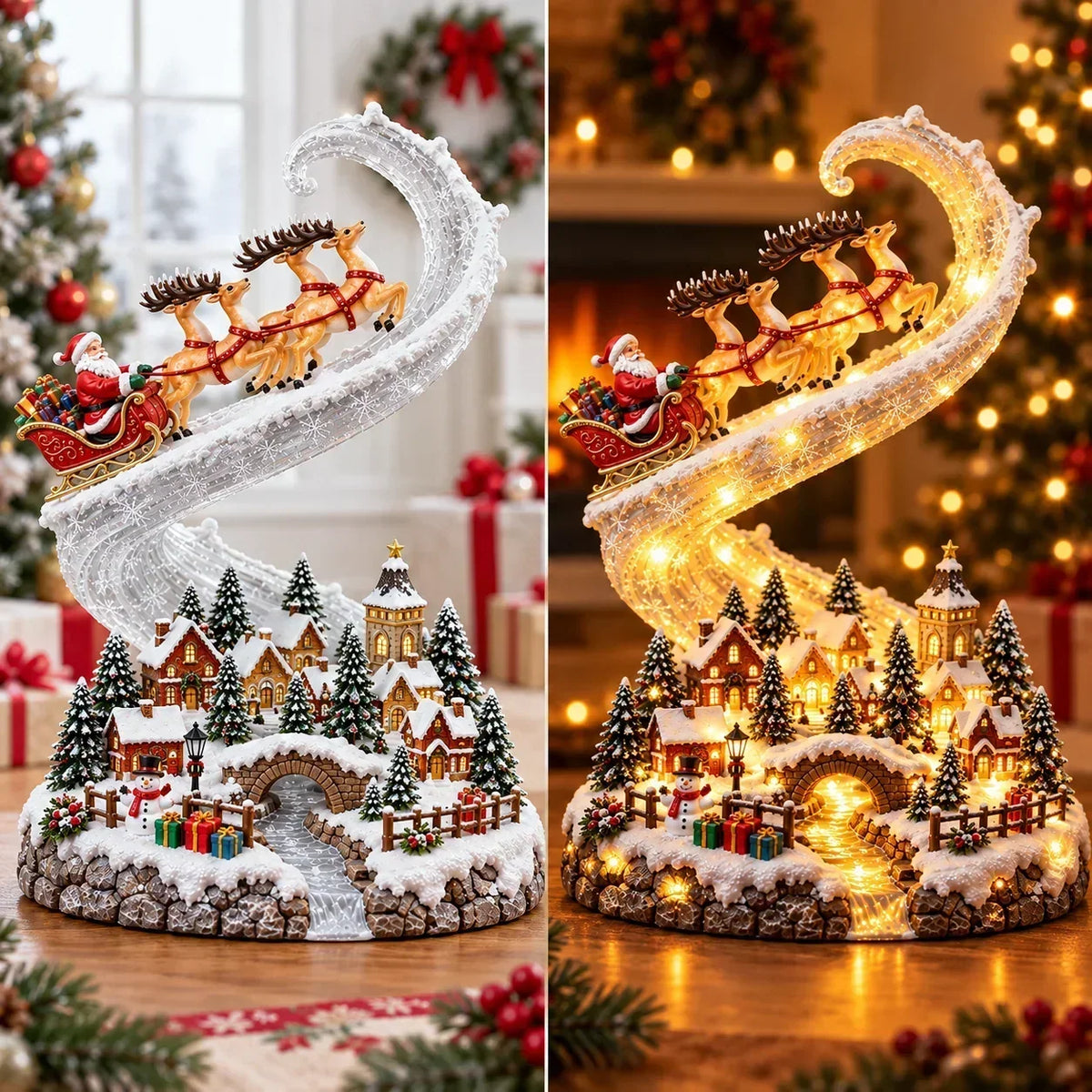 Enchanted Christmas Glow Collection – Lighted Santa Sleigh & Snowman Christmas Decor