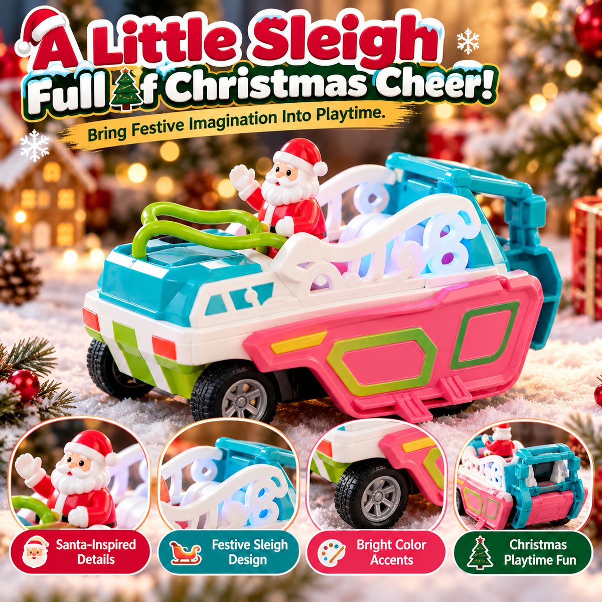 🎁2-in-1 Transforming Christmas Unicorn & Santa Sleigh – Magical Vehicle Transformation Toy & Holiday Gift ！！！