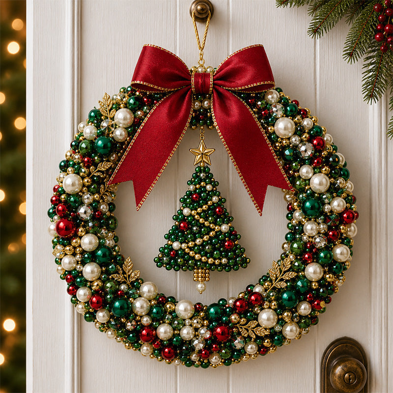 ⏳ Last Day 49% OFF – 🎄✨ DIY Christmas Pearl Wreath Kit – Handmade Beaded Holiday Door Décor 💎🎀