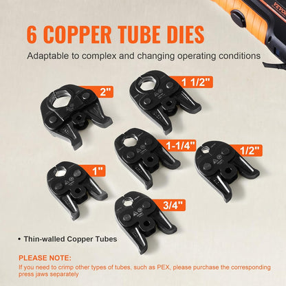 18V Electric Pipe Crimping Tool Press Tool Kit | 1/2' to 2' Copper Pipes, Compatible with ProPress, 6 VUS Press Jaws, 2pcs 4AH Battery & Fast Charger, Carrying Case