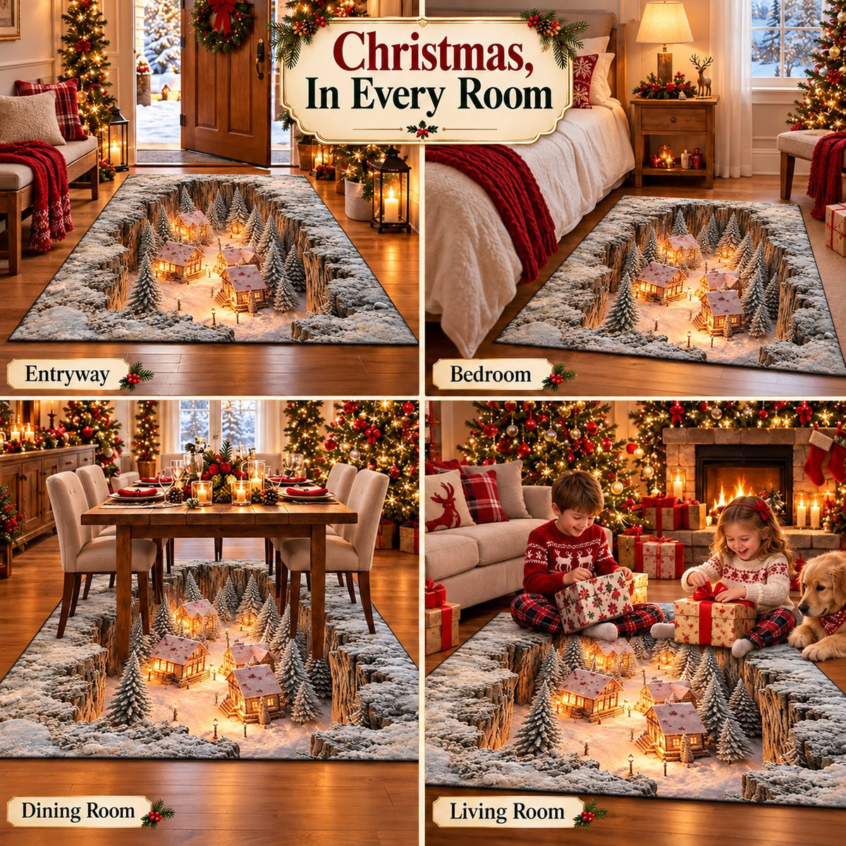 ✨🎄 Magical 3D Christmas Village Rug – Bring Winter Wonderland to Your Home! ❄️