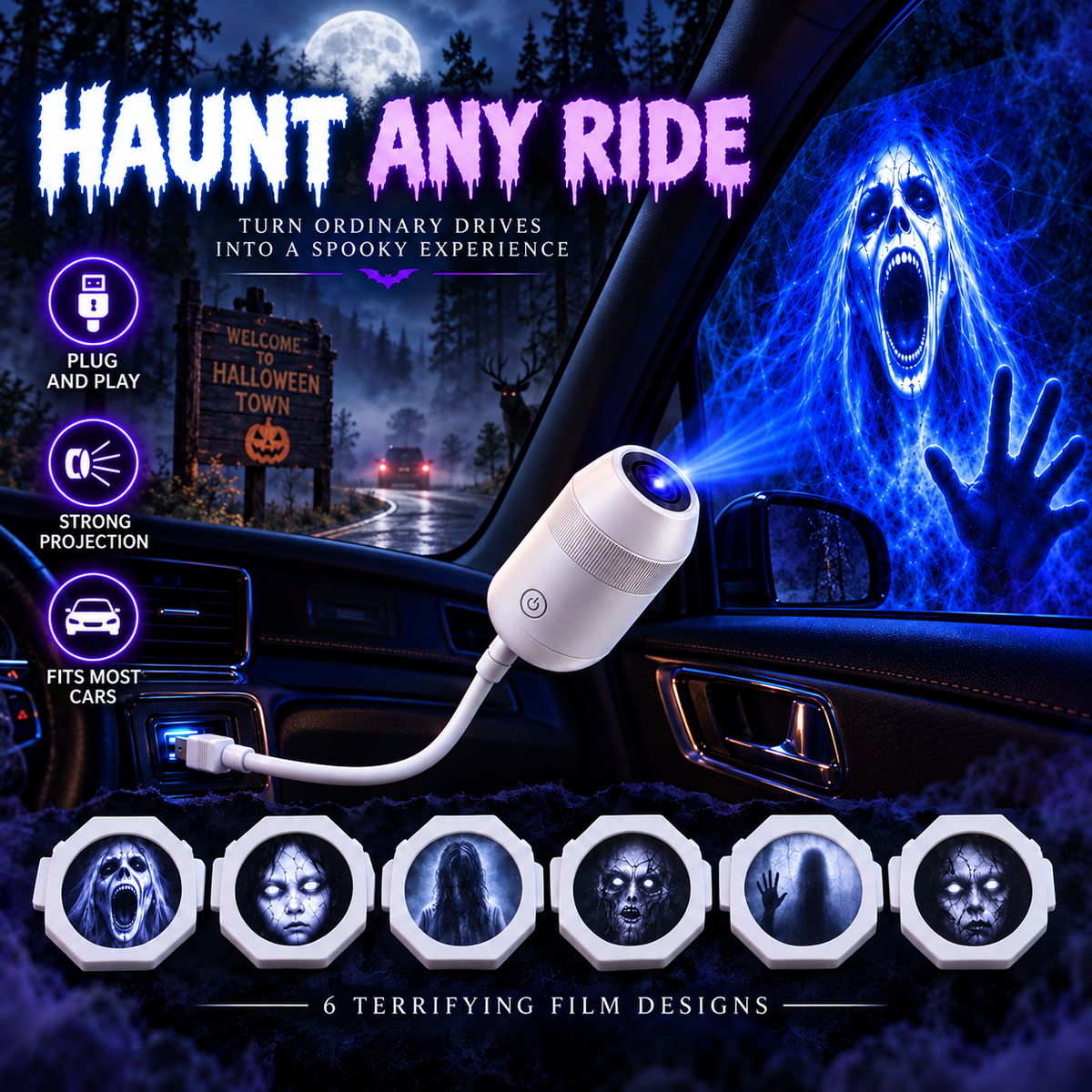 🎃 👻 Haunt Glow Halloween Window Projector-360° Adjustable Stand for Home Decor