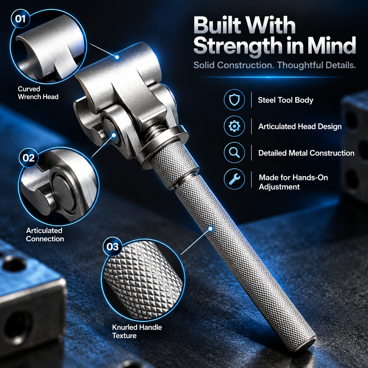 🔧 Adjustable Steel Hinge Wrench – Precision Door Hinge Adjustment Tool with Articulated Head & Anti-Slip Grip